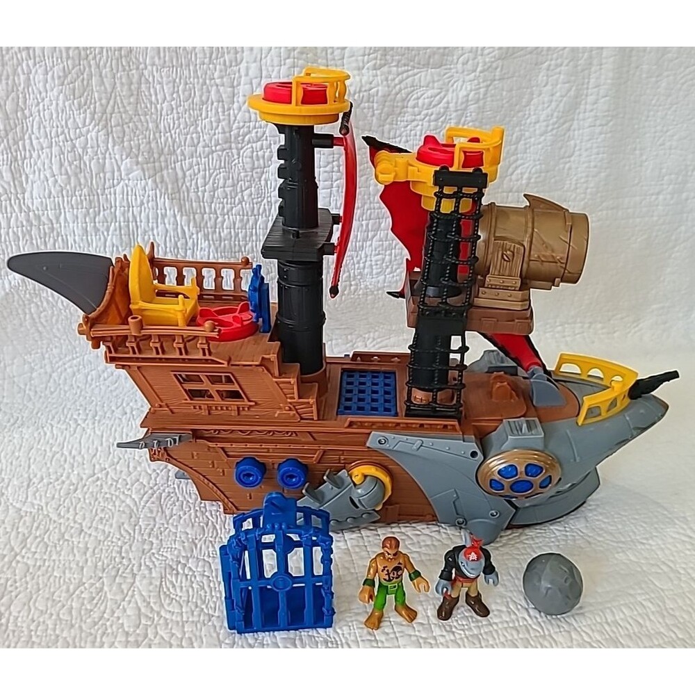 Imaginext Shark Bite Pirate Ship + 2 Figures 1 Cannonball 1 Cage